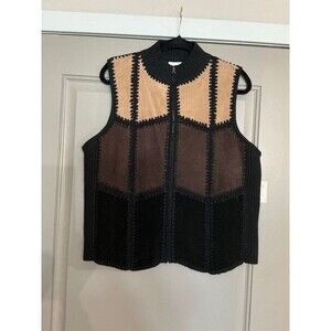 Parisian Works Genuine Leather Black Brown and Tan Front Patch Sweater Vest ***